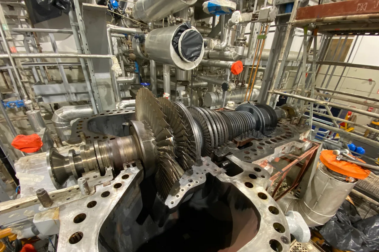 Industrial rotating equipment opened for maintenance